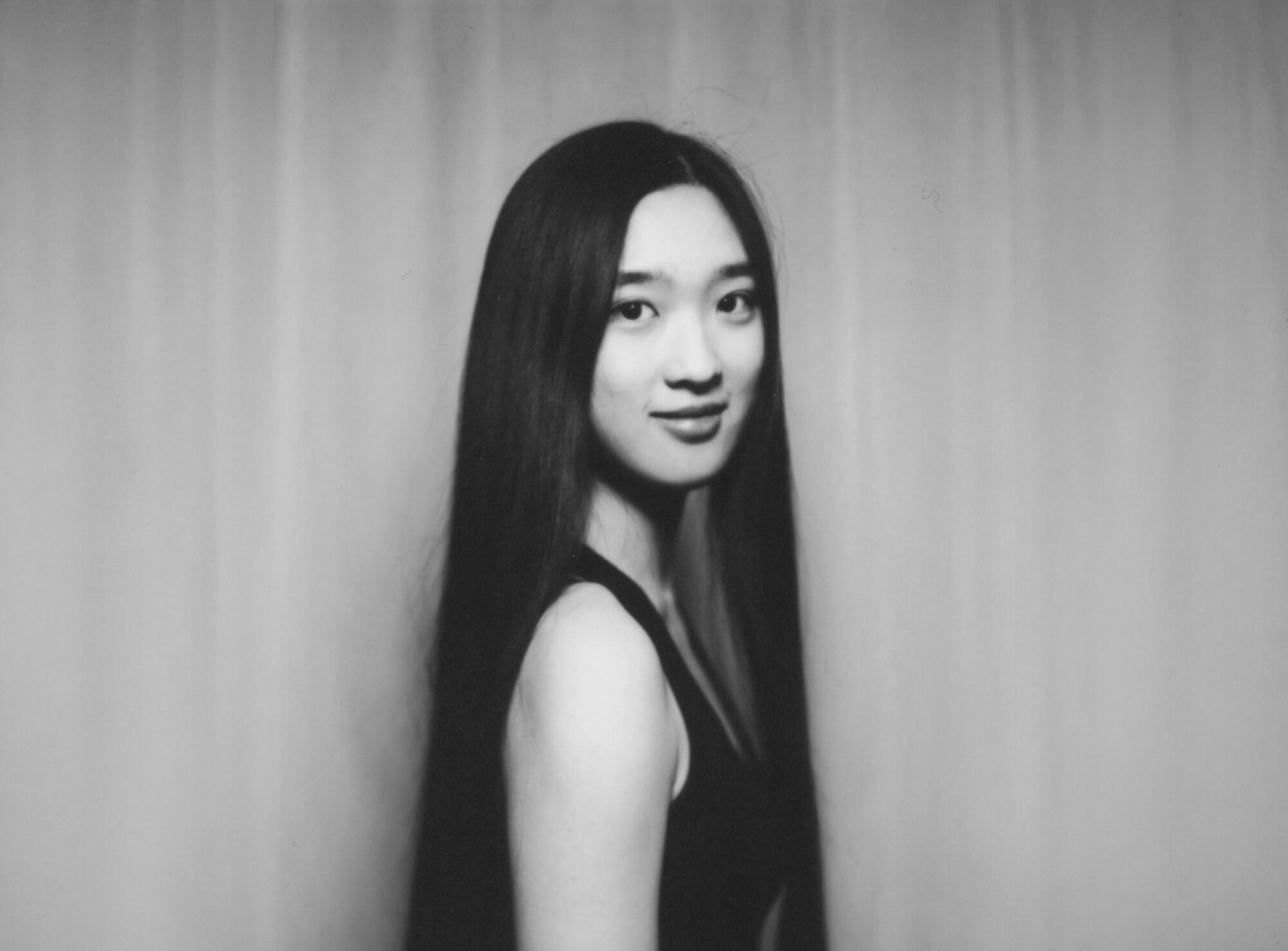 Black and white photo of Open Studio artist Christine Chiang