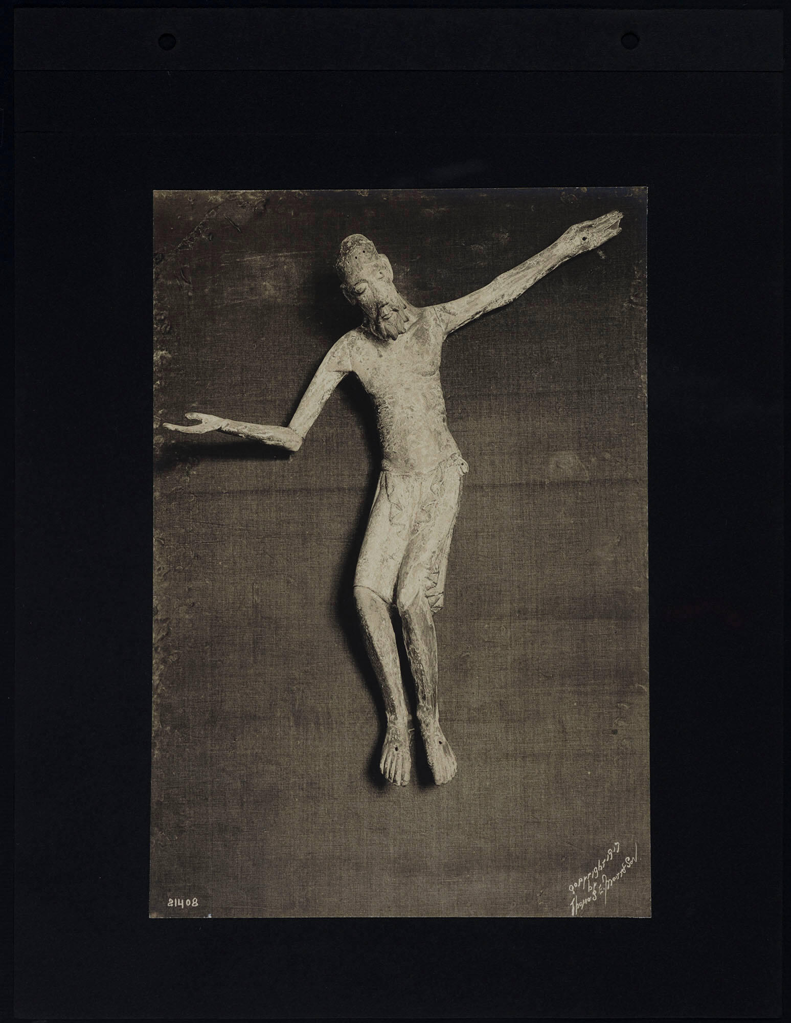 A black and white photograph of the wooden sculpture, Christ from a Deposition Group