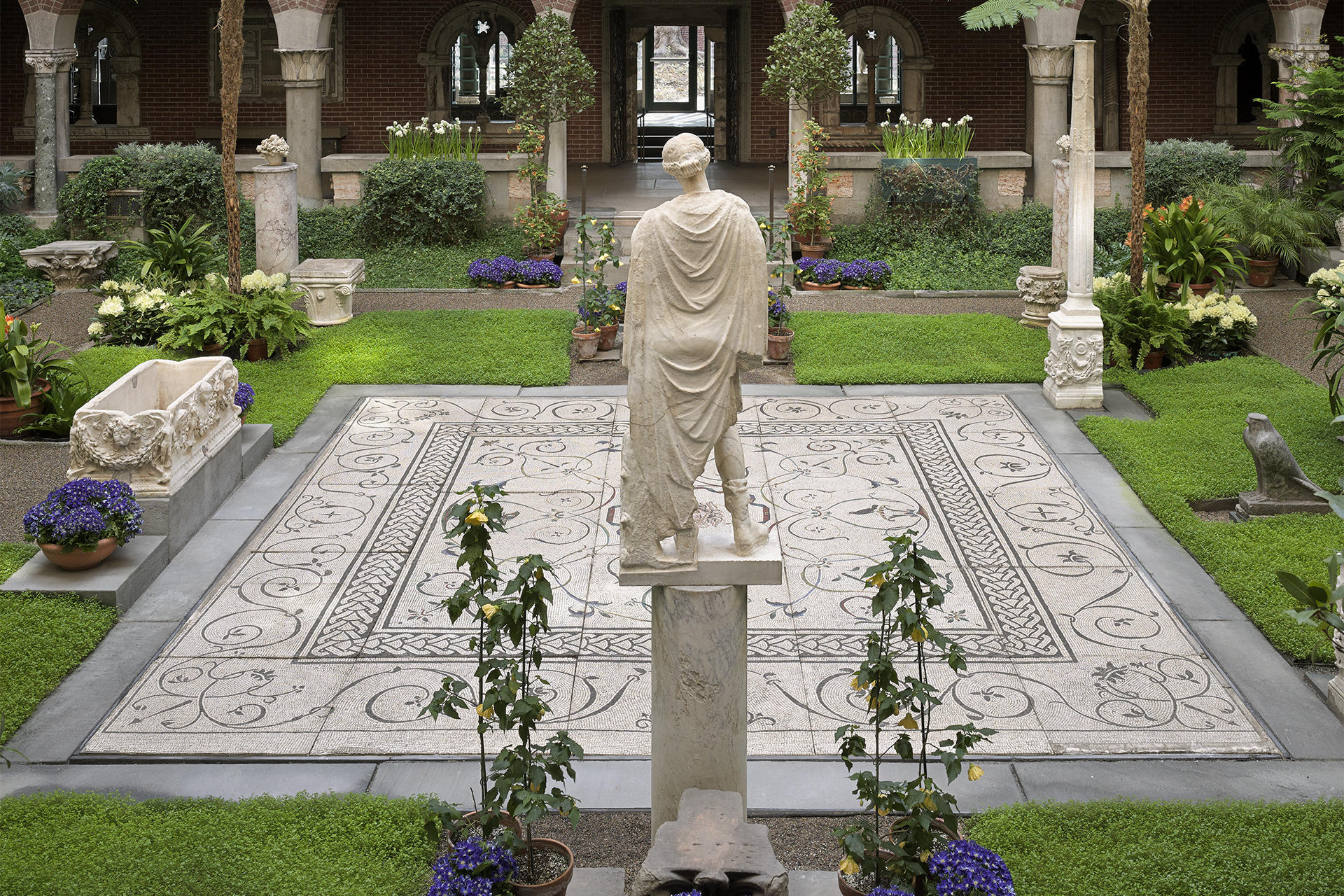 Spring Blooms courtyard display at the Isabella Stewart Gardner Museum.