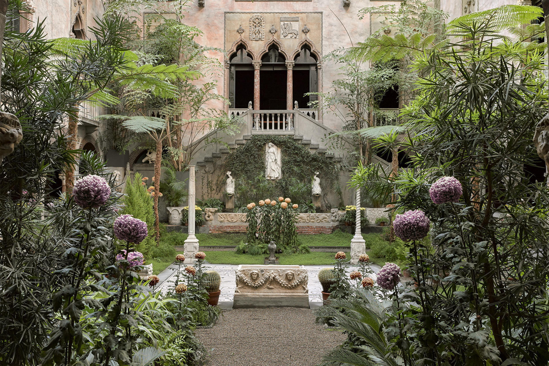 Chrysanthemum courtyard display at the Isabella Stewart Gardner Museum