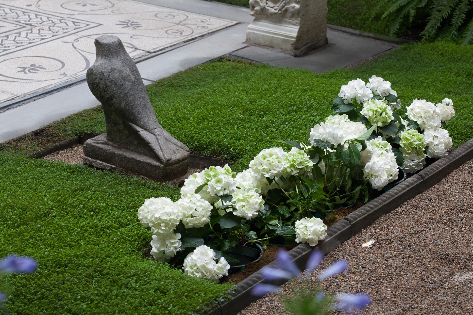 Summer Blues courtyard display at the Isabella Stewart Gardner Museum.