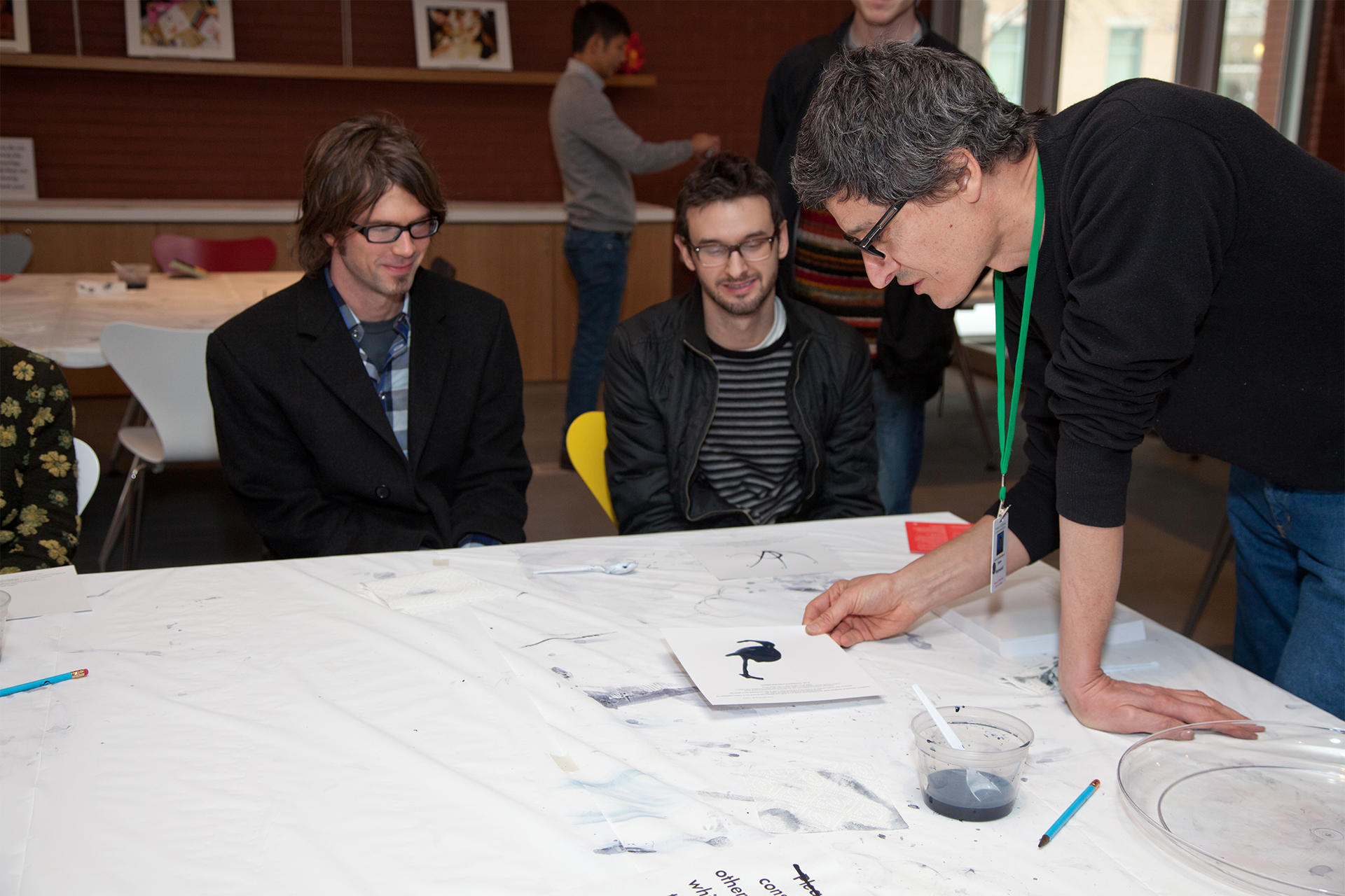 Cesare Pietroiusti in the Education Studio during a workshop with the public