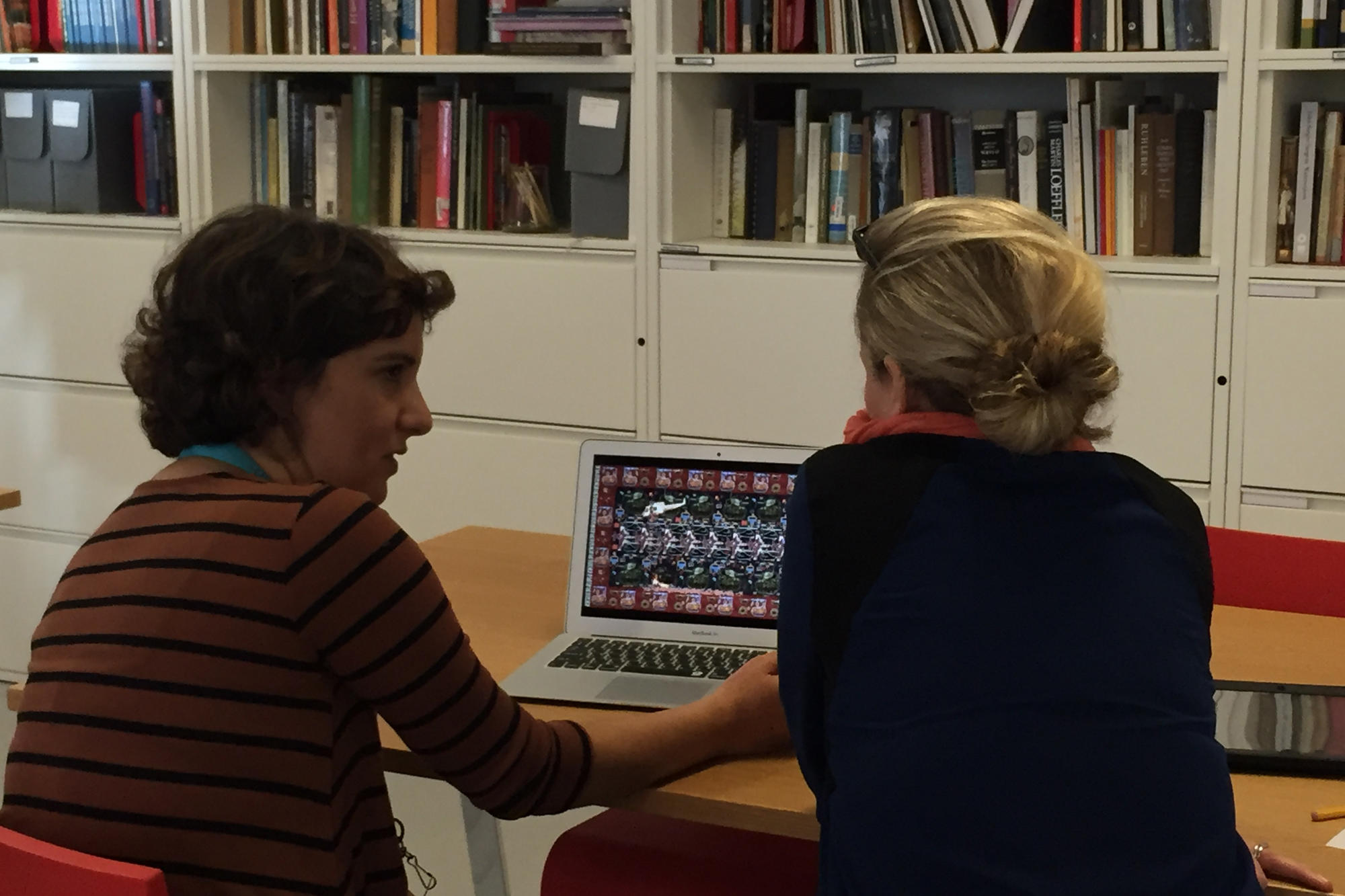 Nevet Yitzhak working in Archives with Shana McKenna.