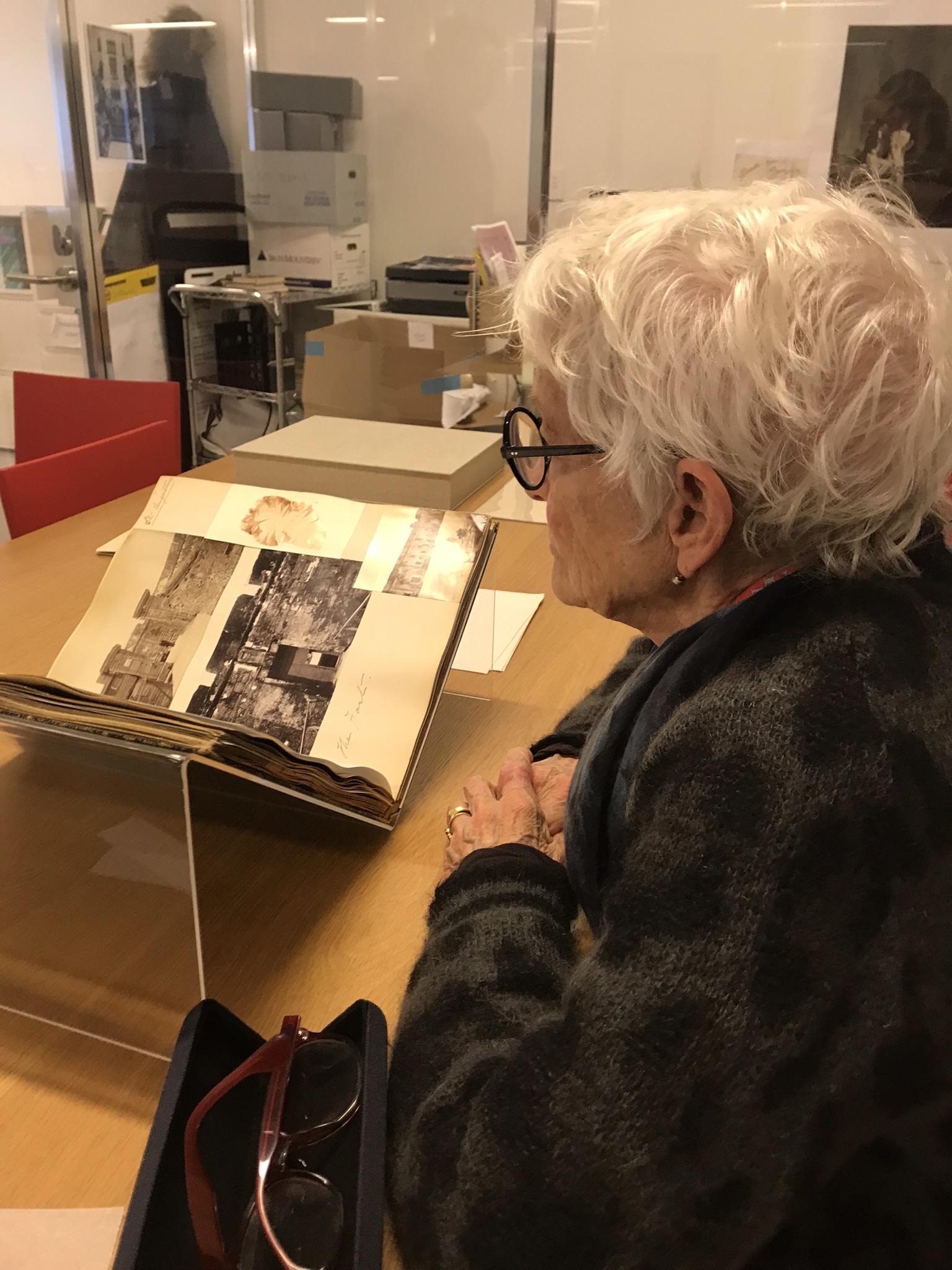 Joan Jonas looking at Isabella Stewart Gardner's travels to Asia, 2017.