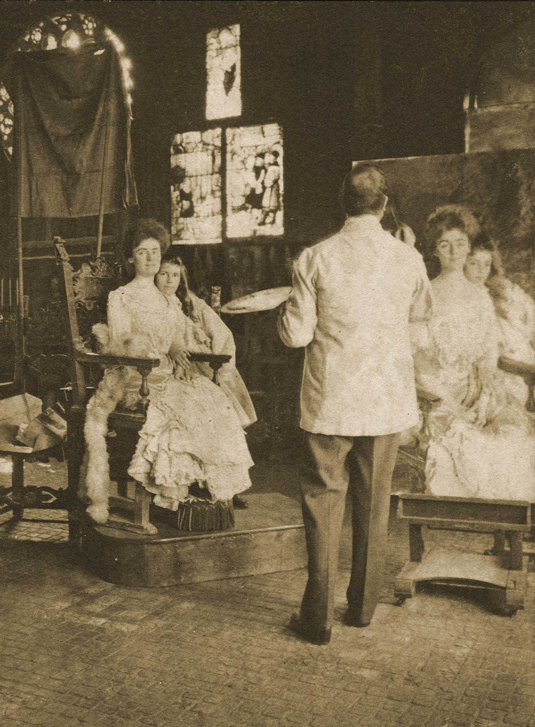 John Singer Sargent paints Gretchen Osgood Warren, and her daughter Rachel, in the Museum's Gothic Room.