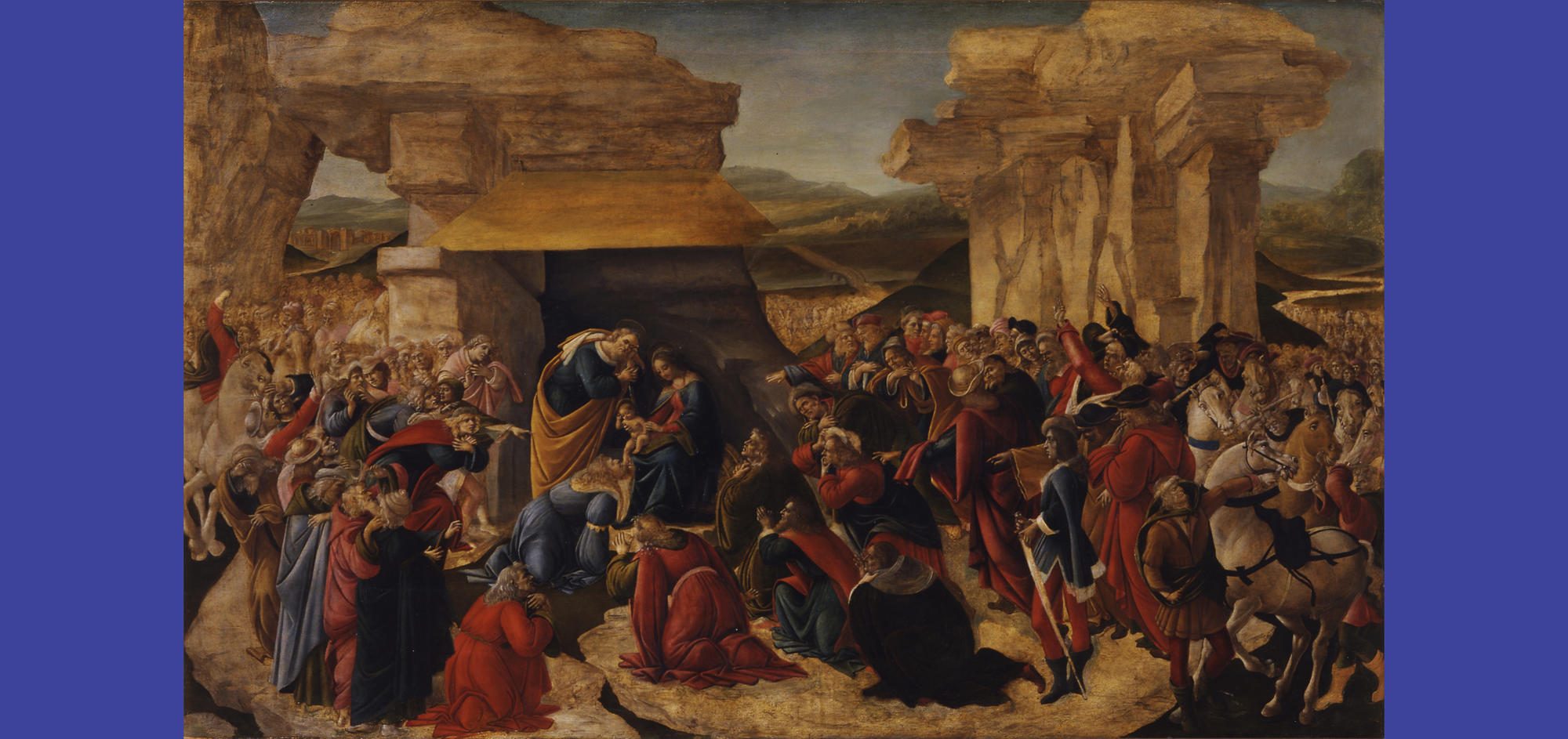 Sandro Botticelli (Italian, 1444 or 1445-1510), Adoration of the Magi, about 1500. Tempera on panel, 107.5 x 173 cm (42 5/16 x 68 1/8 in.) Gallerie degli Uffizi, Florence