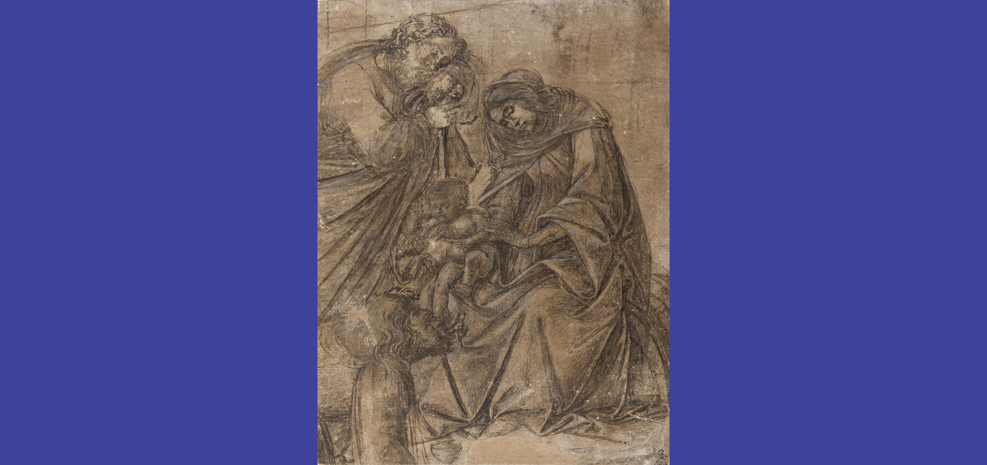 Sandro Botticelli (Italian, 1444 or 1445-1510), Virgin and Child with Saint Joseph and a Magus (fragment of The Adoration of the Magi), about 1500. Brush and brown egg tempera, heightened with white, over charcoal or chalk on prepared linen, 30.9 x 23.4 cm. The Fitzwilliam Museum, Cambridge. Œ© The Fitzwilliam Museum, Cambridge