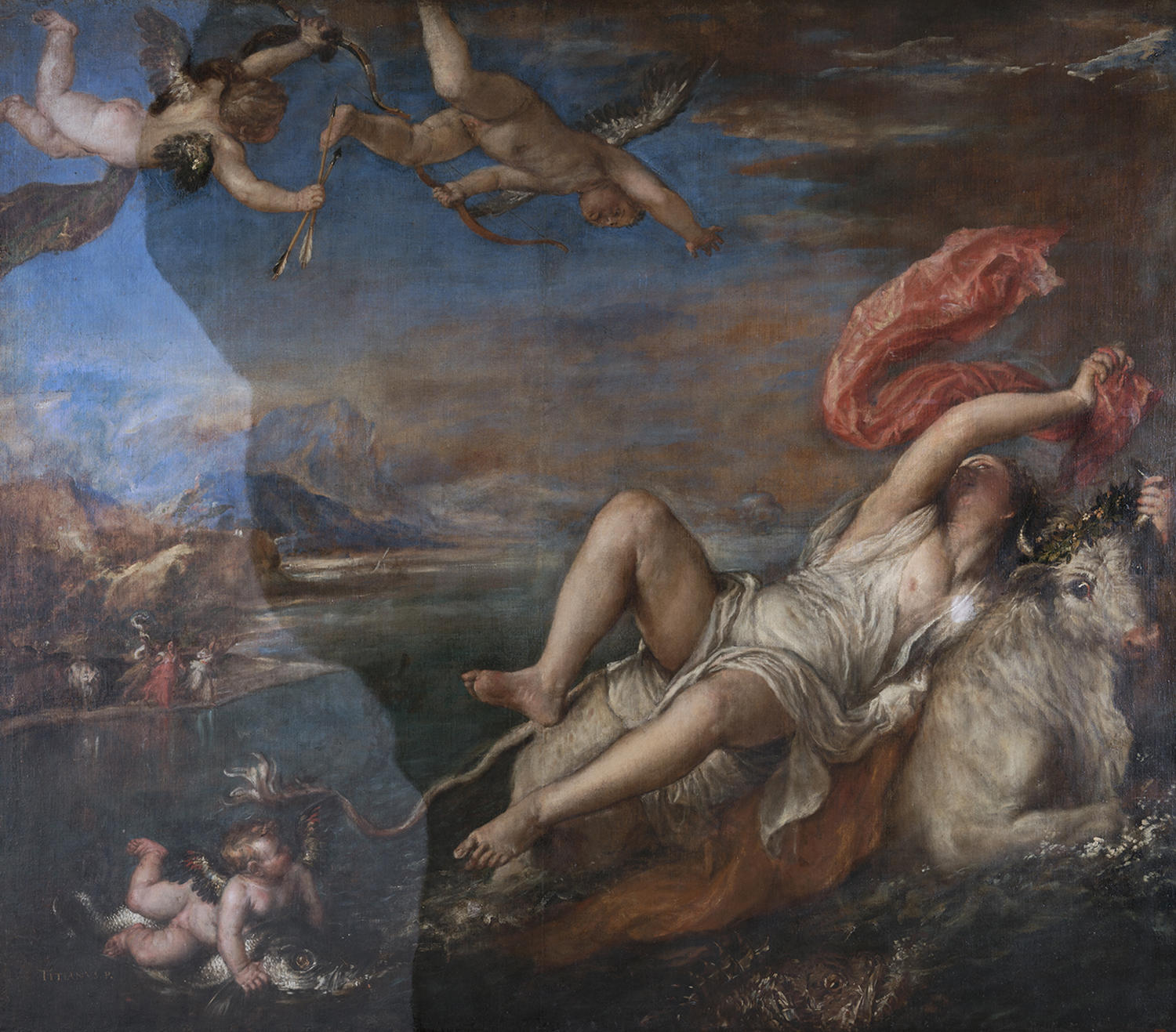 Titian's Europa, mid-cleaning.