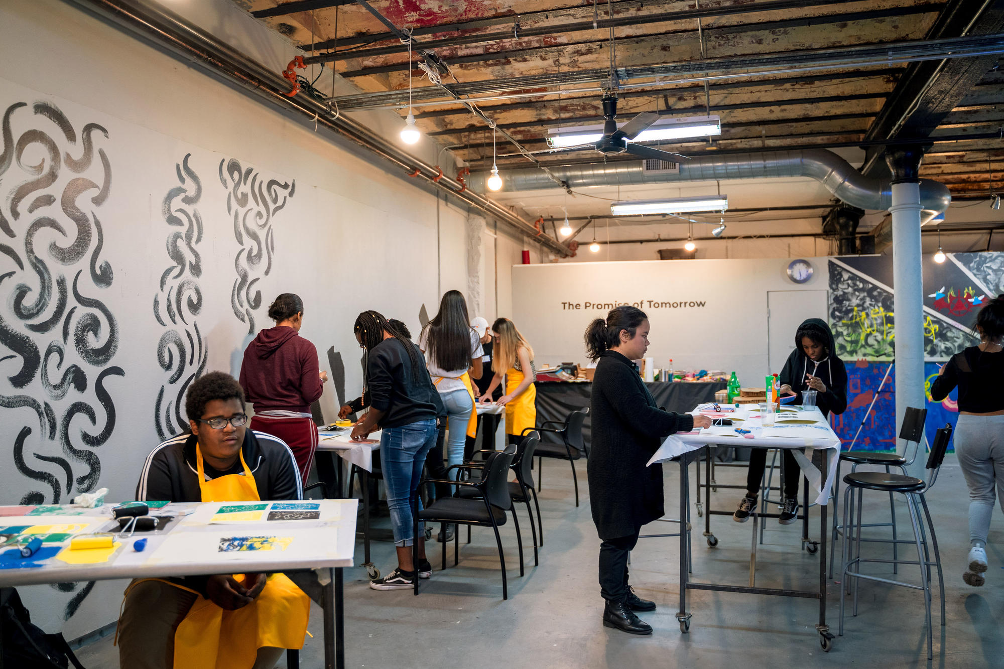 A wide shot of students working in the Urbano Project space. Photo by Faizal Westcott, June 2019.