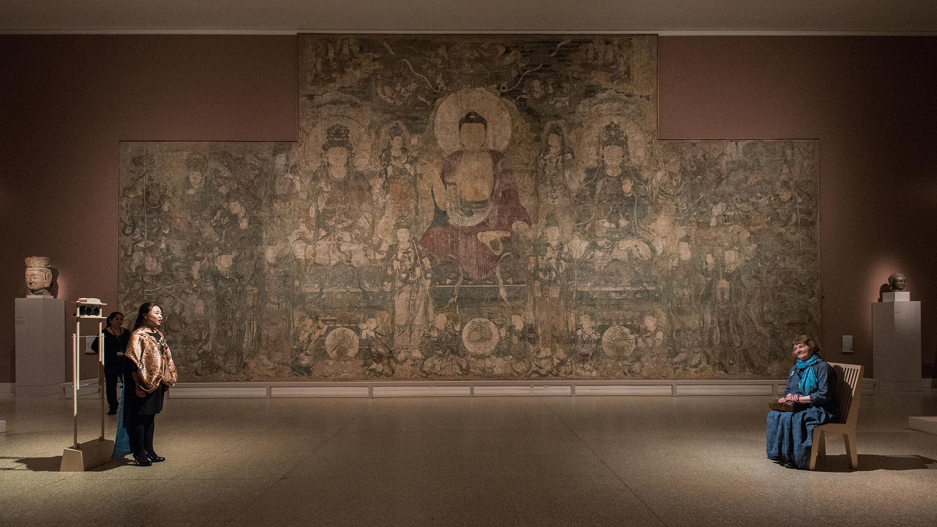 Sonic Blossom, 2013-present, Ongoing participatory performance installation with chair, music stand, costume, and spontaneous song, installation view at The Metropolitan Museum of Art, 2015. Photo: Anita Kan.