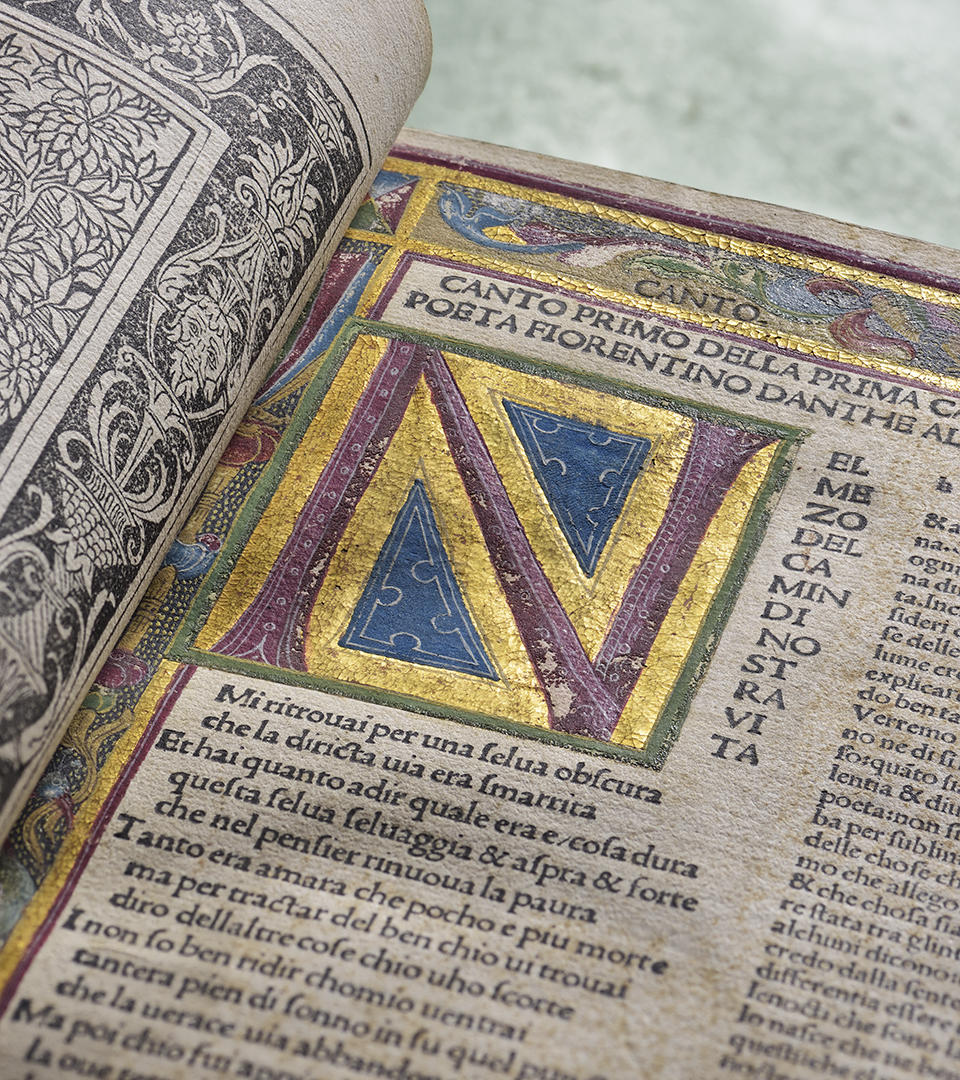 Dante Alighieri (Author) and Christoforo Landino (Editor), The Divine Comedy, 3 May 1487, Incunable: Ink on paper.