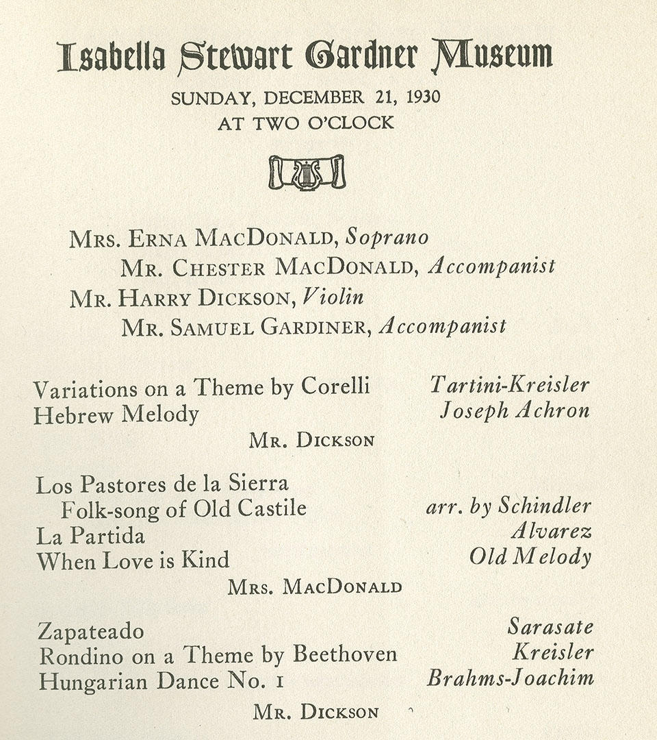 Program for a concert, December 21, 1930.