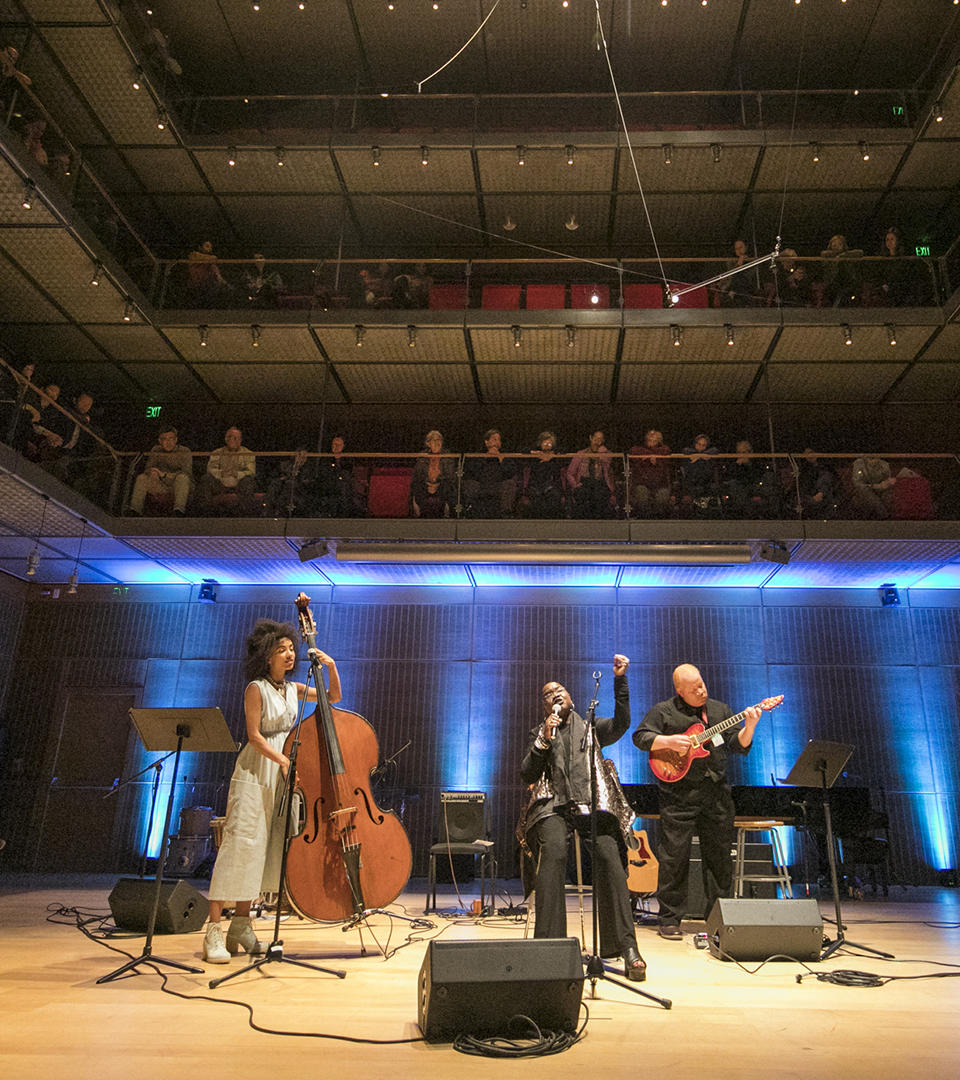 Esperanza Spalding on bass, Ysaye Barnwell on vocals. Photo by Matt Teuten.