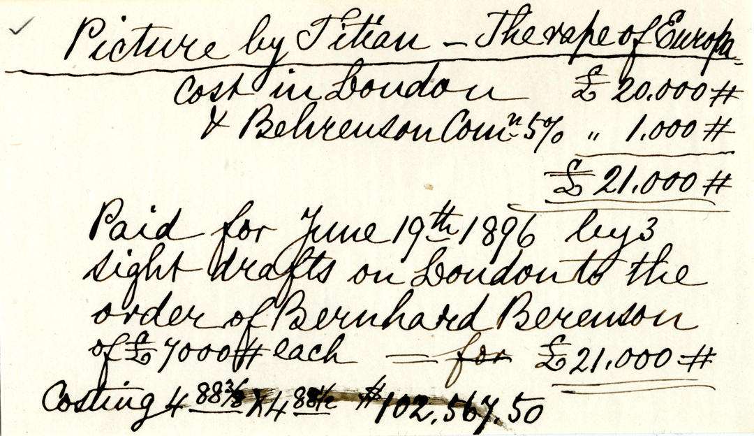 Receipt for the purchase of Titian's Rape of Europa