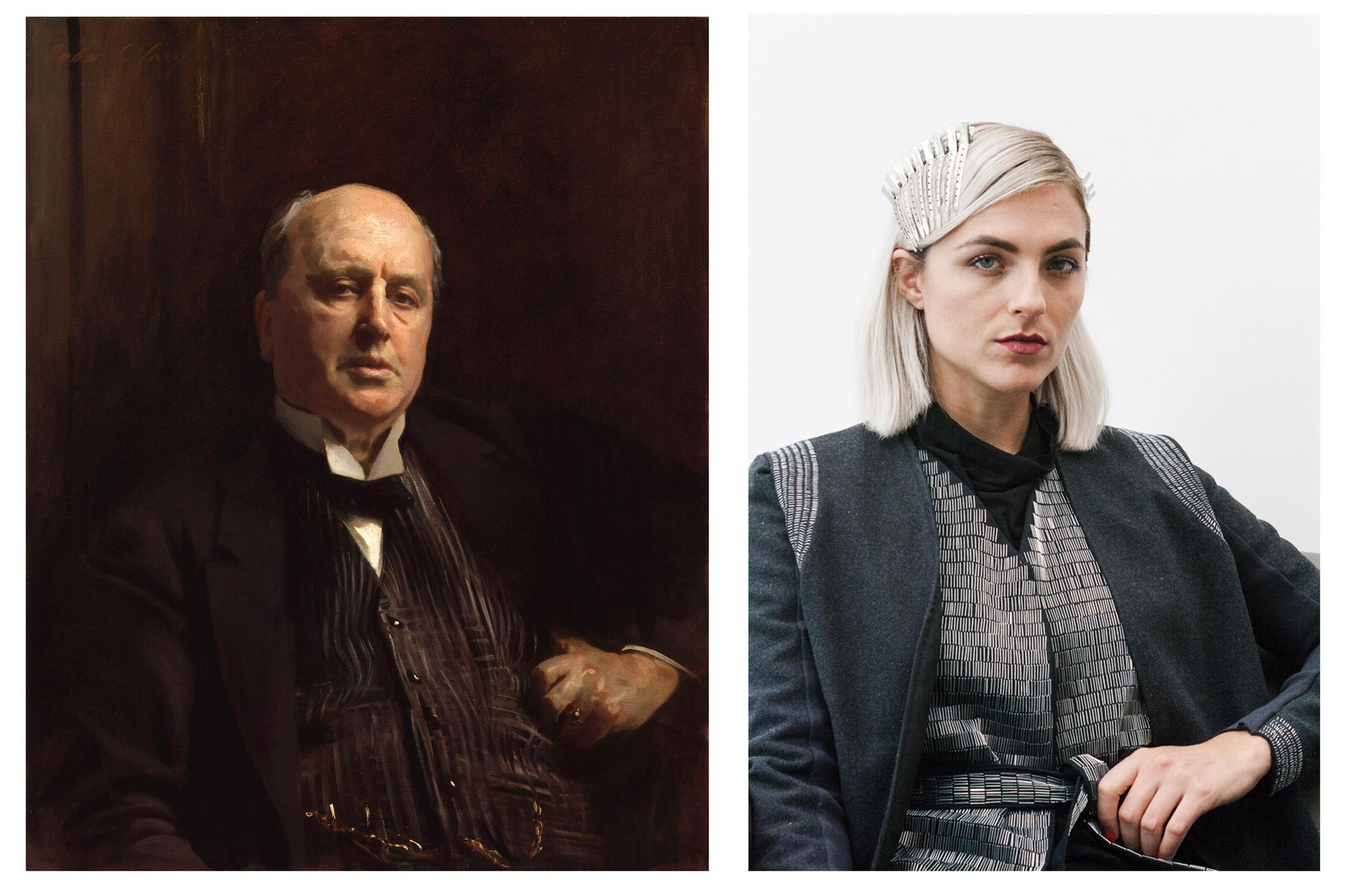 Photo Panel: Henry James by John Singer Sargent, 1913 / Erin Robertson by Mike Zaia, 2017. Garment by Christian Restrepo, 2017.