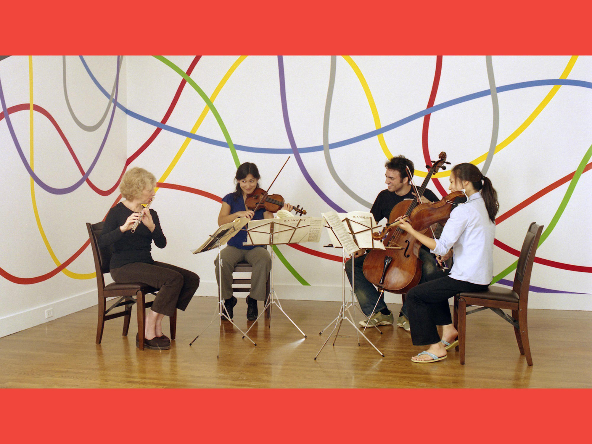 Variations on a Theme by Sol LeWitt & Paula Robison, 2005, Mozart Flute Quartet in D Major K. 285 performed by Paula Robison, flute, Harumi Rhodes, violin,Julianne Lee, viola, Eric Jacobsen, cello.