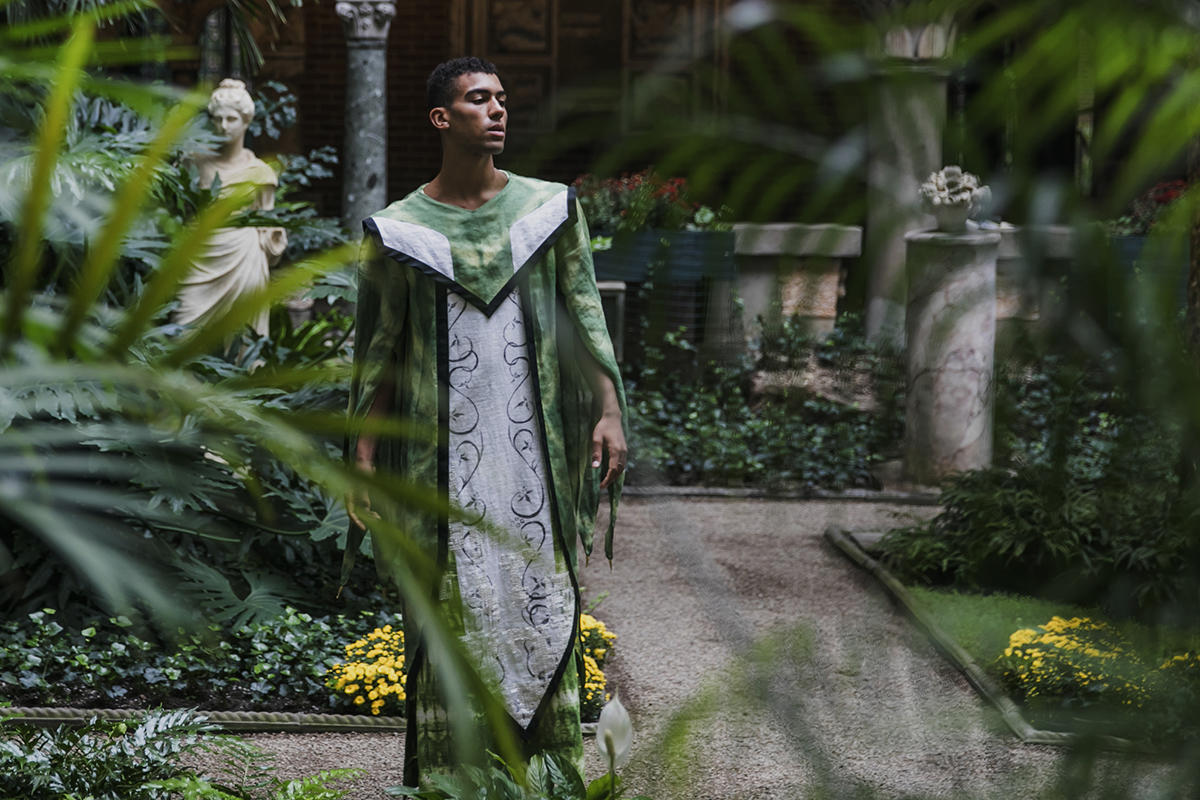 Garment created by Visiting Studio Artist Shane Maxwell activates the Museum's gallery space. Photo by Matt Teuten.