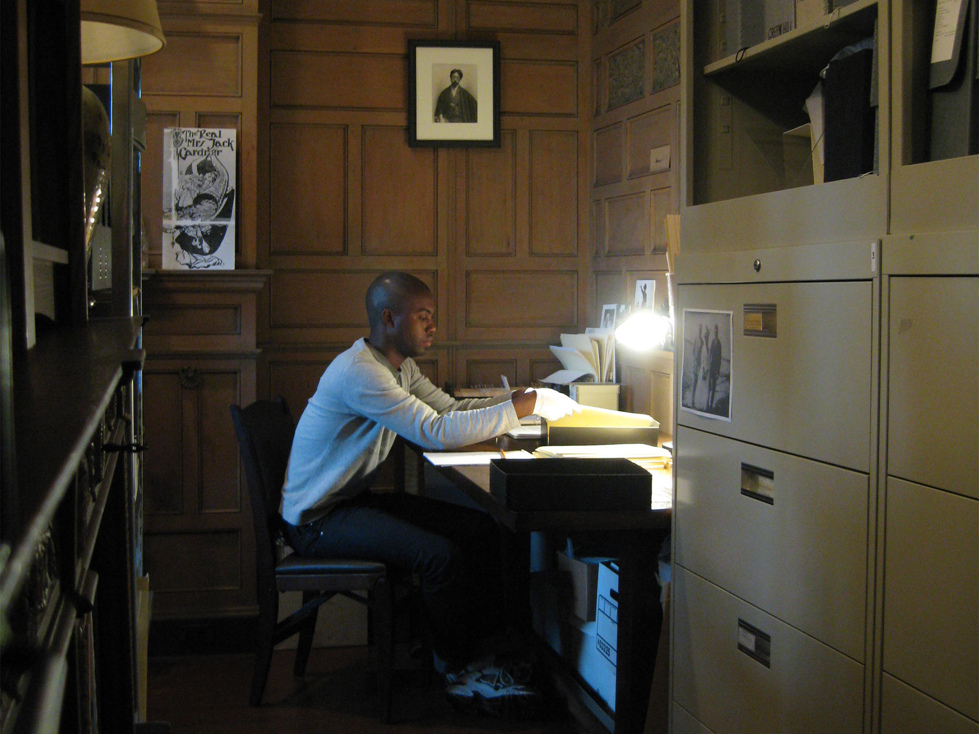 Adam Pendleton working in the archives, 2008