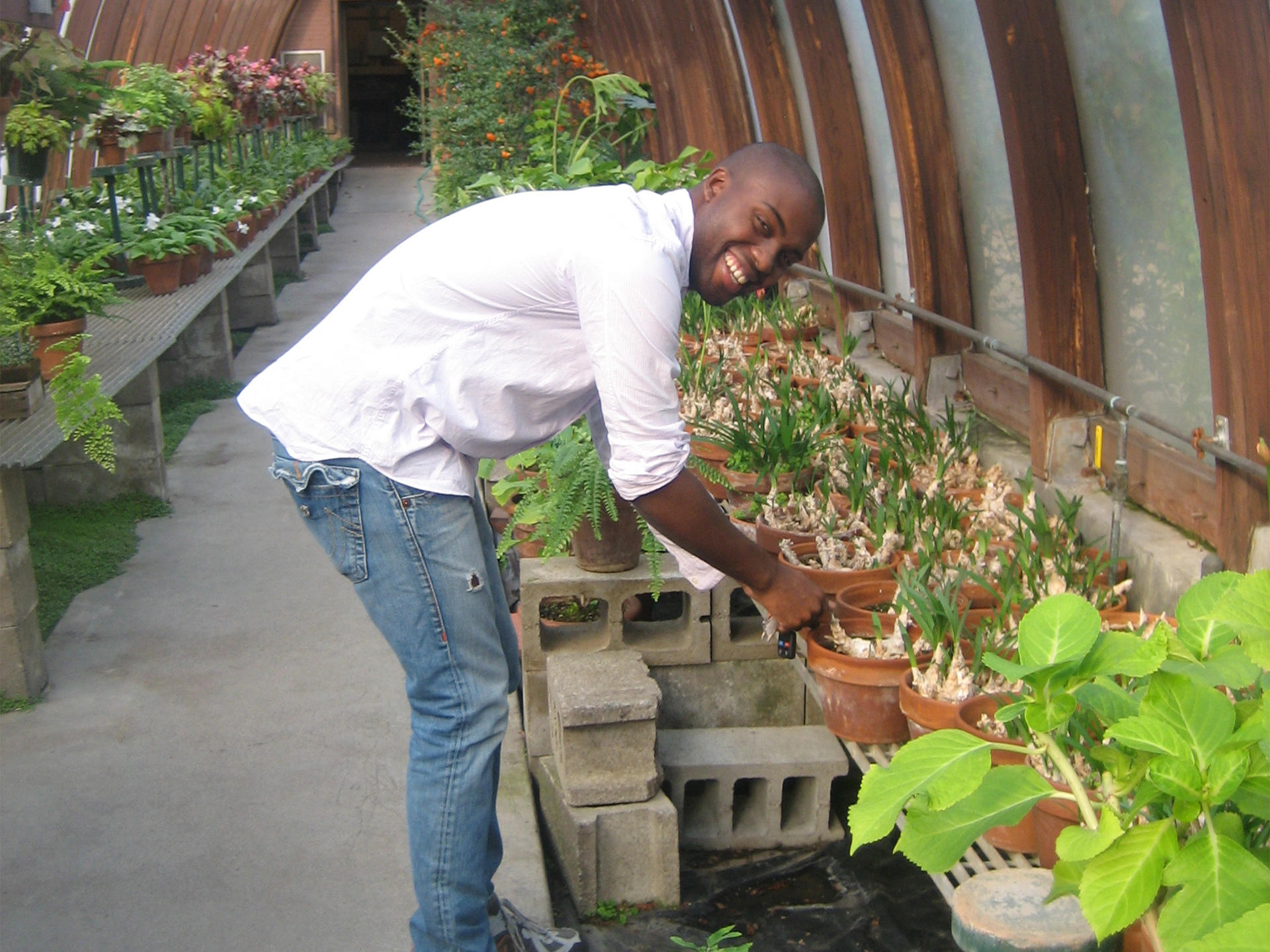 Adam Pendleton in the greenhouse, 2008