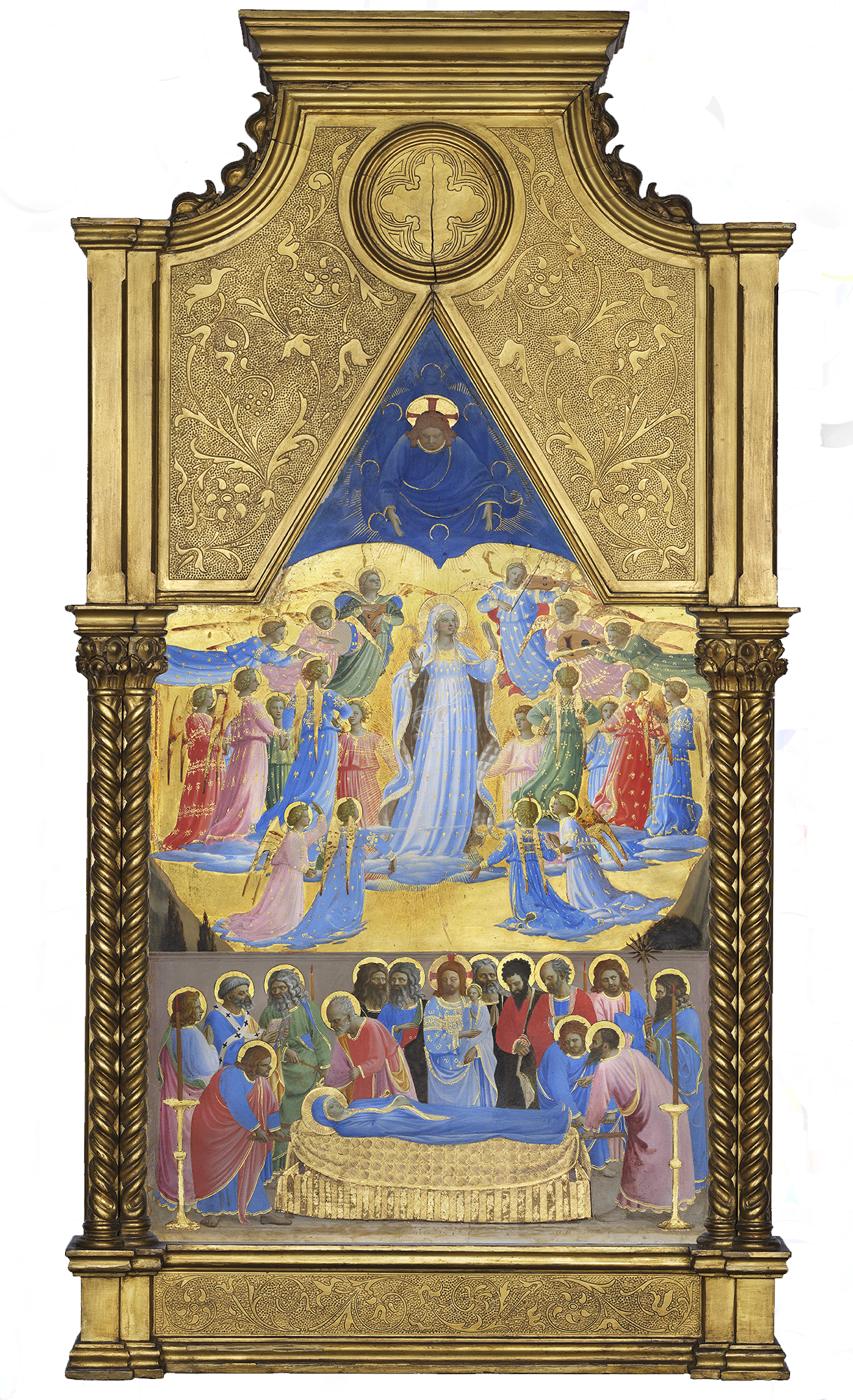 Fra Angelico (Italian, about 1400-1455), The Dormition and Assumption of the Virgin, 1424-1434. Tempera with oil glazes and gold on panel, 85.7 x 45.1 cm (33 3/4 x 17 3/4 in.)